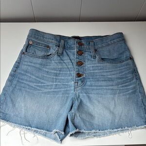 J Crew Denim Blue Women's High-Rise Shorts with raw hem and button closure